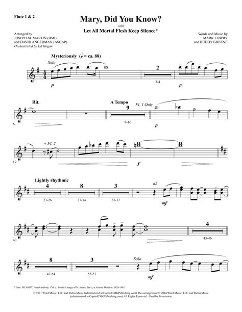 Piano sheet is arranged for piano and available in easy and advanced versions. Mary, Did You Know? - Flute 1 & 2 | Sheet Music Direct
