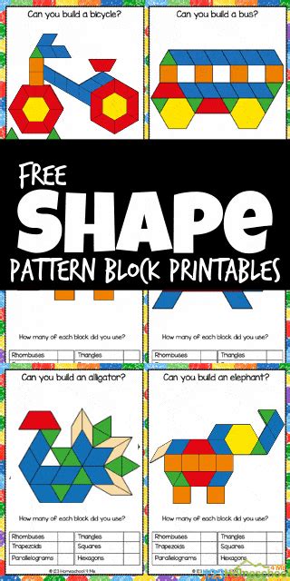 Free Printable Shape Pattern Block Templates Math Activity Pattern