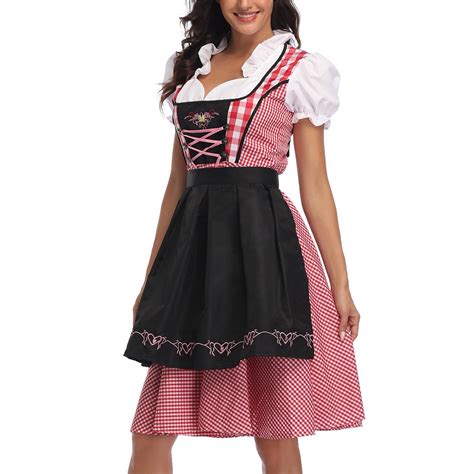 dirndl trachten haus 3 piece long german wear party oktoberfest waitress dress 32 black clothing