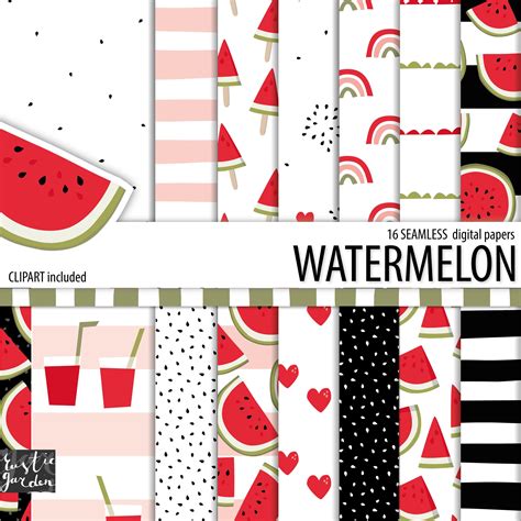 Summer Watermelon Digital Paper In Red And Black Seamless Etsy
