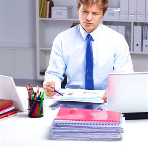 Businessman Working At A Desk Computer Graphics Stock Photo Image Of