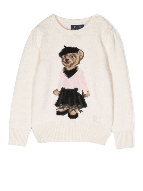 Ralph Lauren Polo Bear Intarsia Knit Sweater In Neutrals Modesens