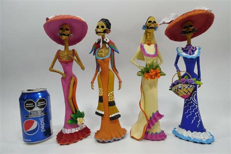 4 Catrina Set Handmade Clay Sculpture Figurines Lot Mexican Etsy