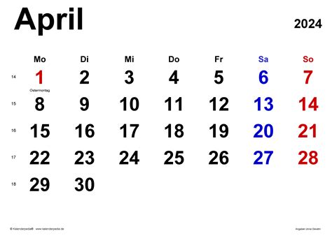 Kalender April 2024 Als Pdf Vorlagen