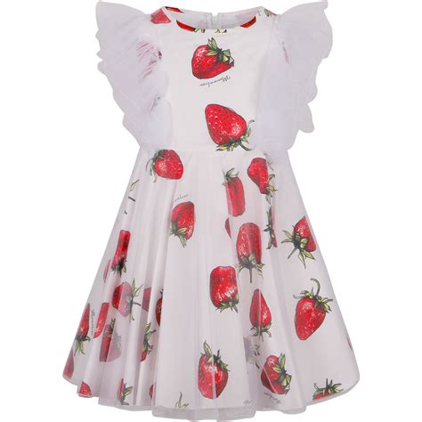Monnalisa Strawberry Print Dress In White And Red — Bambinifashioncom
