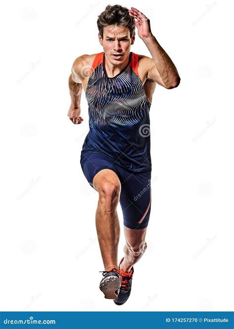 Young Man Athletics Runner Running Sprinter Sprinting Isolated White