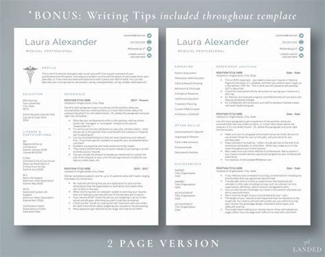 Two Page Resume Template For Nurses And Medical Professionals With The Title Page Version