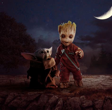 1100x1080 Groot And Baby Yoda 1100x1080 Resolution Wallpaper Hd