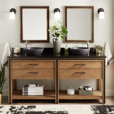 A double sink bathroom vanity can look less bulky and more delicate and simplistic if you choose vessels instead of undermount sinks. 72" Celebration Console Double Vessel Sink Vanity- Rustic ...