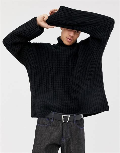 Asos Oversized Sweater In Chunky Black Knit For Men Lyst