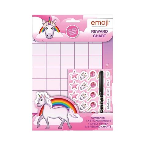 childrens girls pink unicorn emoji reward chart dry wipe pen