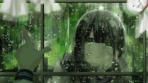 Download 1920x1080 Anime Girl Bored Expression Raining Window