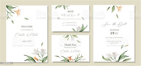 Every bride wants to plan an unforgettable wedding day. Watercolor Vector Set Wedding Invitation Card Template ...