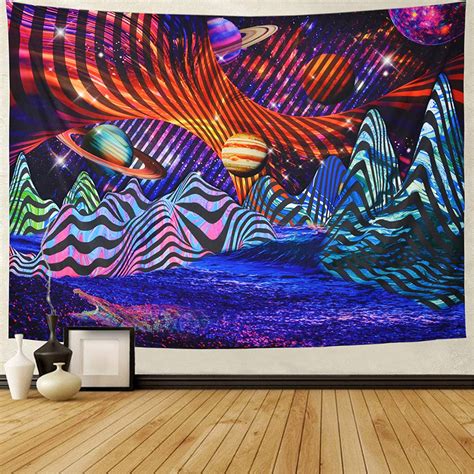 Generleo Trippy Tapestry Psychedelic Mountain Planets