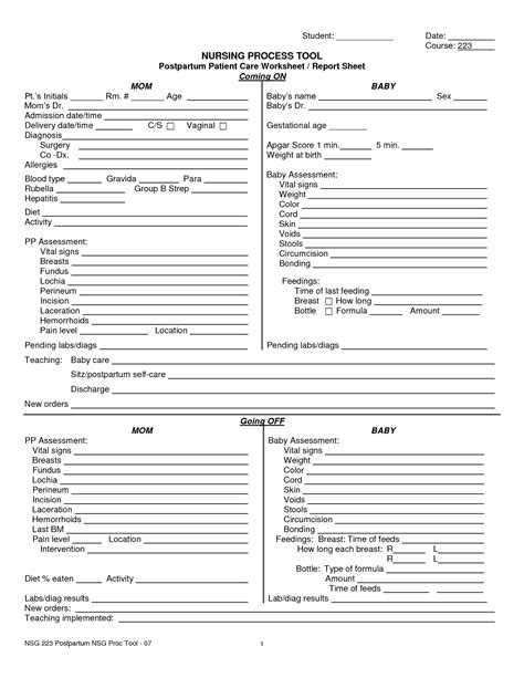 Printable Nursing Assessment Form Template
