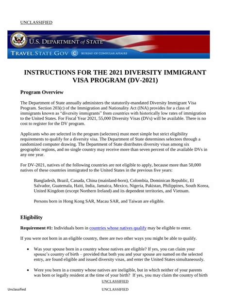 Pdf Instructions For The Diversity Immigrant Visa Entrant