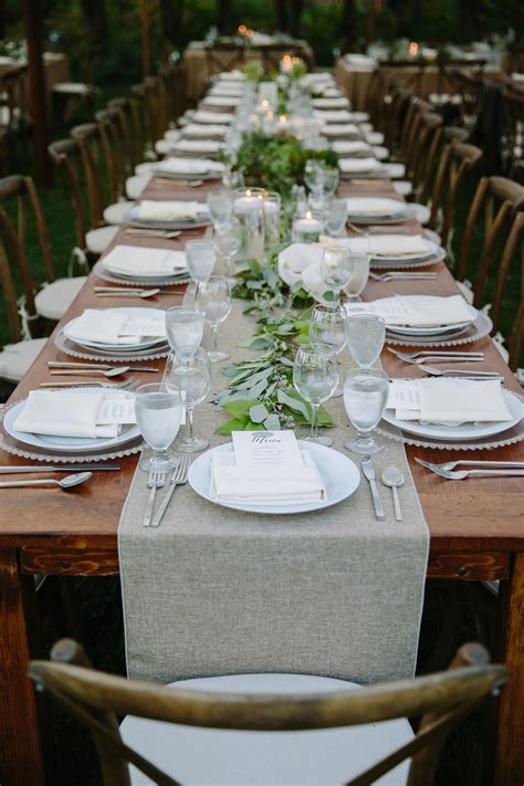 Elegant Table Settings At A Wood Table At Brookwood Garden Wedding