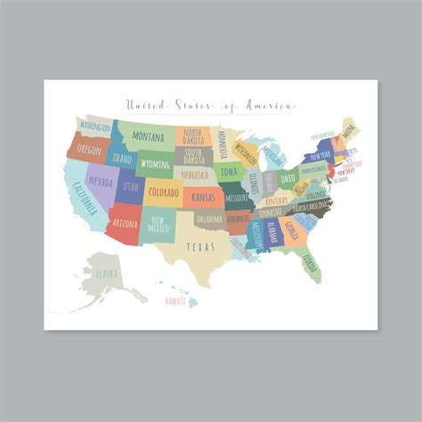 United States Map Wall Art Printable United States Map Print Etsy