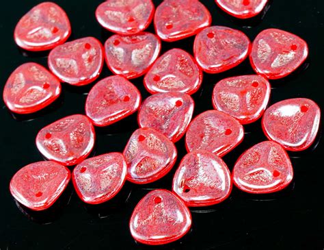 Pcs Luster Ruby Red Czech Glass Rose Petal Beads Pressed Flat Flower