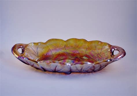 Vintage Amber Gold Iridescent Carnival Glass Bowl Dish By Indiana Glass Co Haute Juice