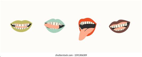 Various Female Mouths Teeth Tongue Colorful Stock Vector Royalty Free