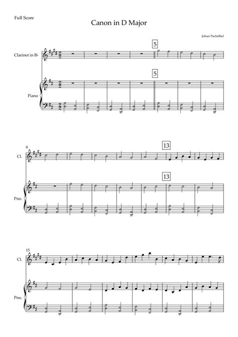 Canon In D Major Johann Pachelbel For Clarinet In Bb Solo And Piano Accompaniment Sheet Music