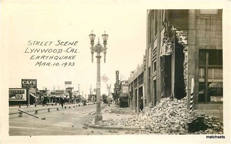 1933 Street Scene Earthquake Lynwood California Rppc Real Photo