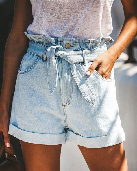 Delilah Paper Bag Waist Denim Shorts Denim Shorts Ripped Denim