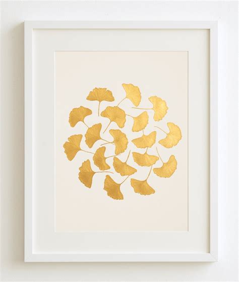 Gold Hand Painted Original Of Ginkgo Leaves In A Circle Gold Wall Art