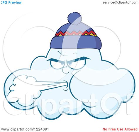 Clipart Of A Wind Storm Cloud Blowing And Wearing A Hat