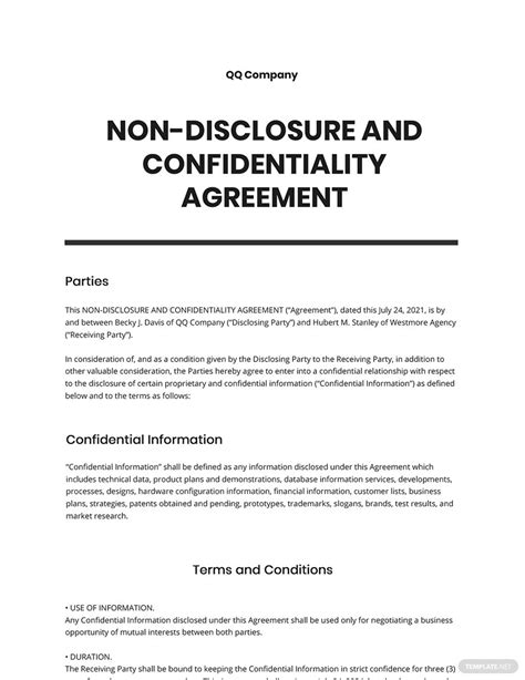 sample non disclosure agreement template