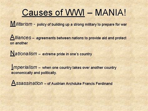 World War I Notes Causes Of Wwi Mania