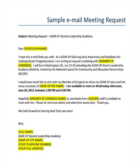 Setting A Meeting Email Sample