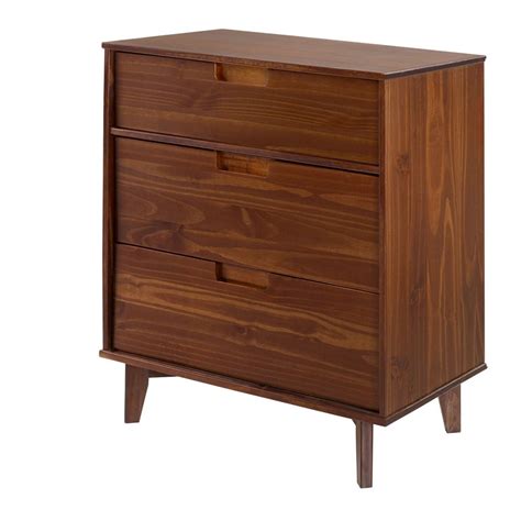 Welwick Designs 3 Drawer Mid Century Modern Wood Dresser In Walnut