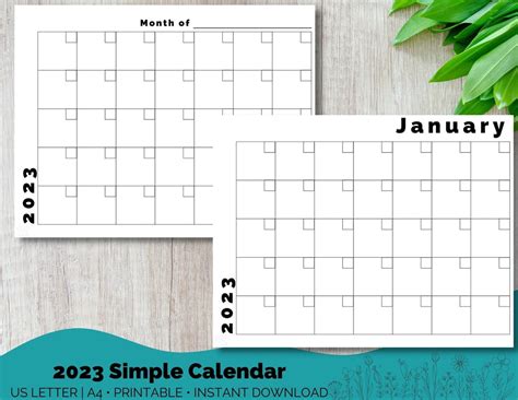 2023 Monthly Blank Printable Landscape Calendar Blank Etsy Uk