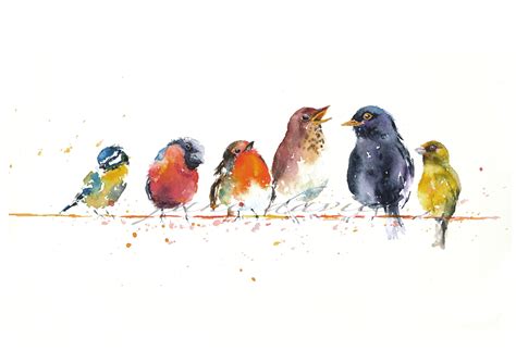 Birds On A Wire Valentine Tweets By Watercolour Artist Jane Davies Available As A Limited
