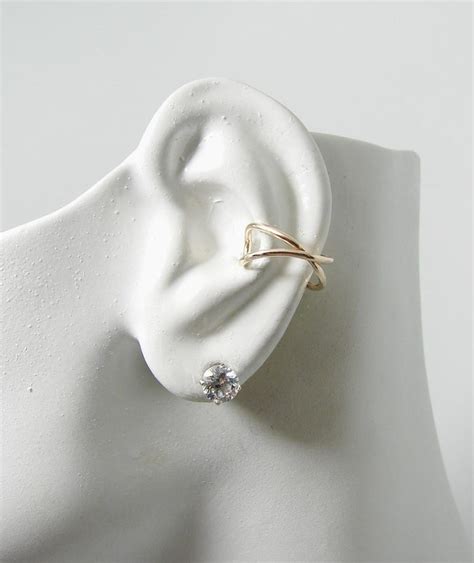 Ear Cuff Gold Cross Wire Non Pierced Cartilage Wrap Earring Etsy