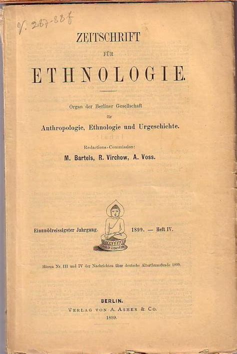 Zeitschrift Für Ethnologie Organ Der Berliner Gesellschaft Für Anthropologie Ethnologie Und