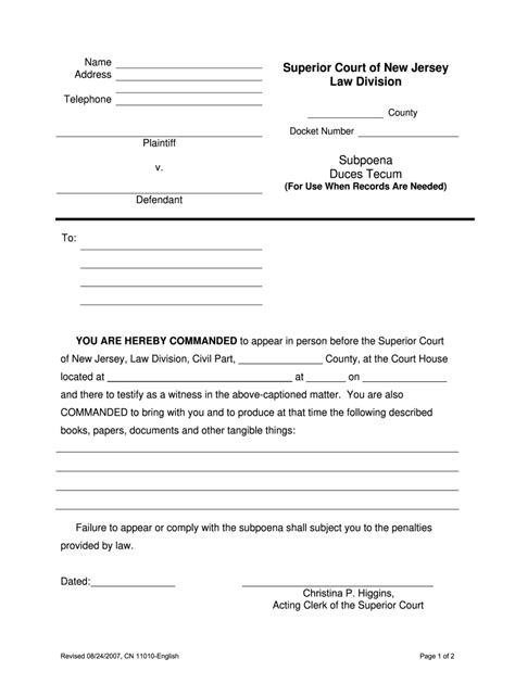 New Jersey Subpoena Duces Tecum Fill Out And Sign Online Dochub