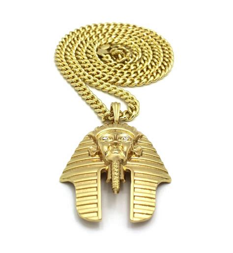 14k Gold Pt Egyptian Pharaoh King Tut Pendant W 6mm 30 Cuban Chain N