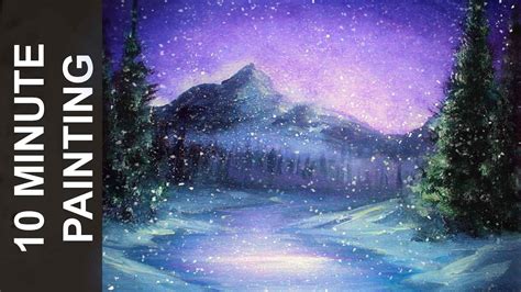 Painting A Snowy Winter Night Landscape With Acrylics In