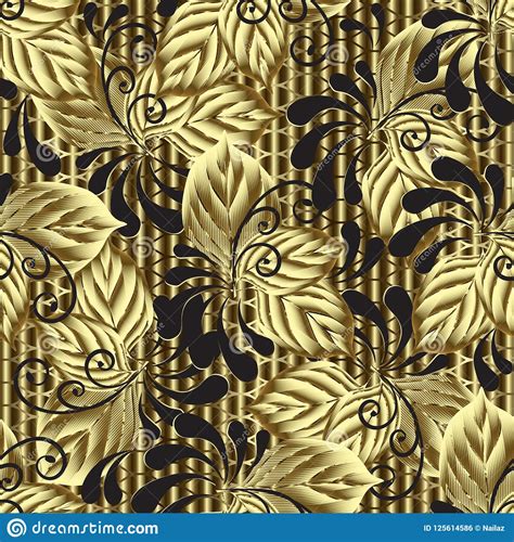 Modern Gold 3d Leafy Vector Seamless Pattern Textured Grid Lattice