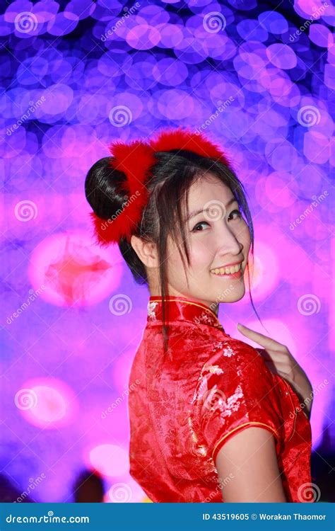 Portrait Asian Beautiful Girl In Chinese Traditional Red Dress Stock Image Image Of Gorgeous