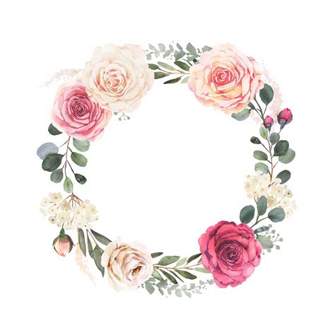 Free Watercolor Floral Wreath With Roses Png