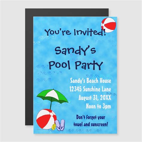 Big Beach Ball Pool Party Invitations Pool Party Invitations Pool My