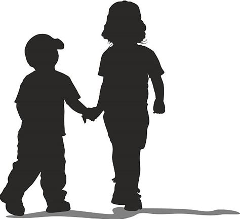 1900 Silhouette Of Children Holding Hands Illustrations Royalty Free