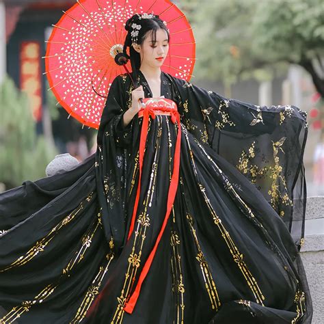 Female Hanfu Dress Chinese Traditional Daily Costumes Black And Gold Hanfu Oriental Classical