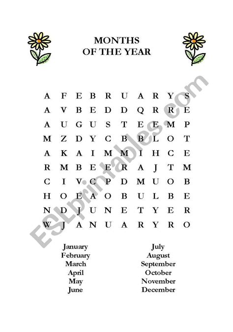Months Of The Year Word Search Esl Worksheet By Heaterp27