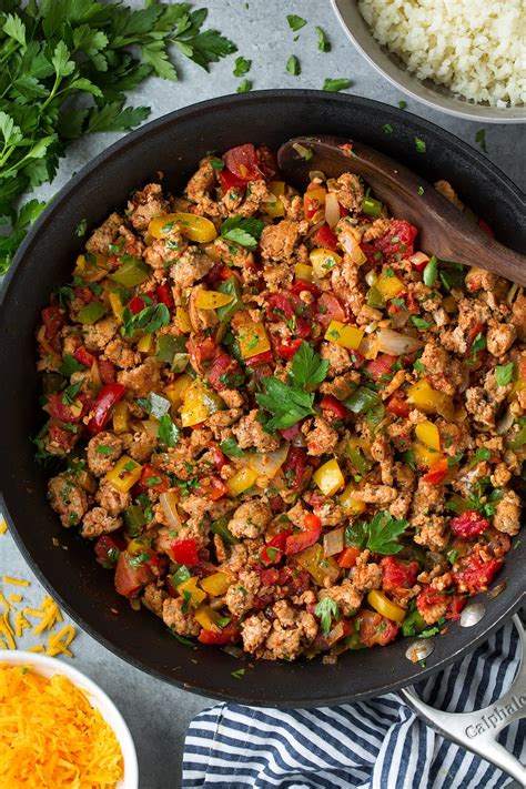 The recipe suggests using a mixture of pork and turkey, but you can use all ground turkey for flavorful — and healthier — results. Unstuffed Pepper Bowls - Cooking Classy