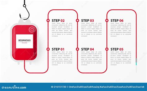 Infographic Design Template. Blood Donation Concept with 6 Steps Stock